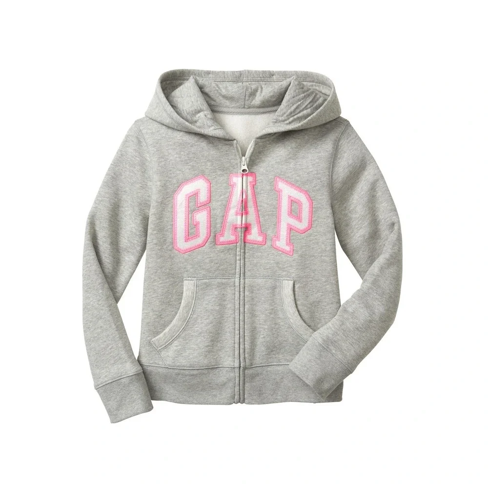 Gap Kids Girls XXL 14-16 Heather Gray Pink/White Logo Full Zip Hoodie NWT